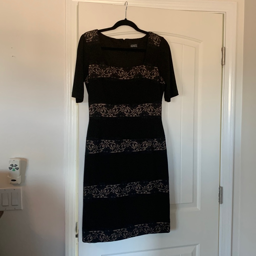 Elegant Adrianna Papell lace dress with square neckline